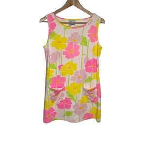 Vintage Lilly Pulitzer Pink Yellow Floral Shift Dress Medium w/ Pockets